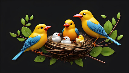 birds in nest. wild birds, cartoon faces, animal cartoon characters, sticker design, and emojis of wild animals or cute cartoon illustrations.