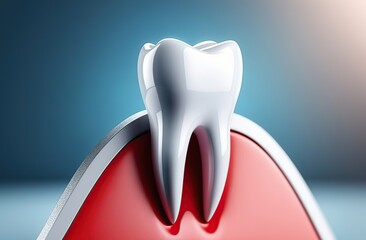 3d object illustration for white dentist tooth Banner, copy space