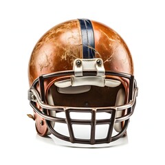 Fototapeta premium An aged leather football helmet from the back, evoking memories of early football history and the evolution of player safety