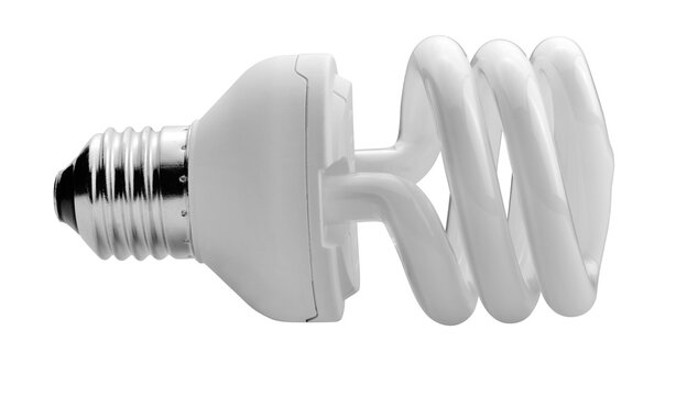 close up of a white light bulb on white background with clipping path