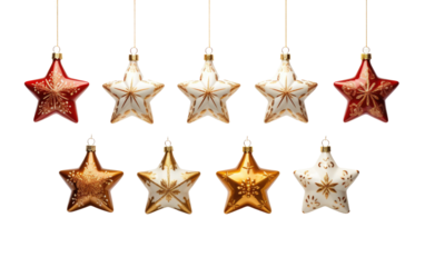 Christmas Ornaments Hanging From Strings. A group of colorful Christmas ornaments are suspended from strings, creating a festive display.