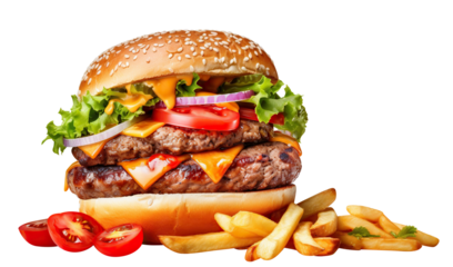 Delicious burger and french potato fries, cut out