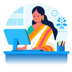 Indian woman working from home