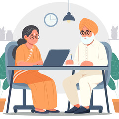 Indian Elderly Man and Woman work from home