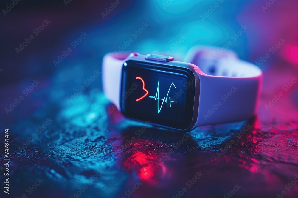 Poster a smart watch is seen placed on top of a table, showcasing its design and functionality, wearable te