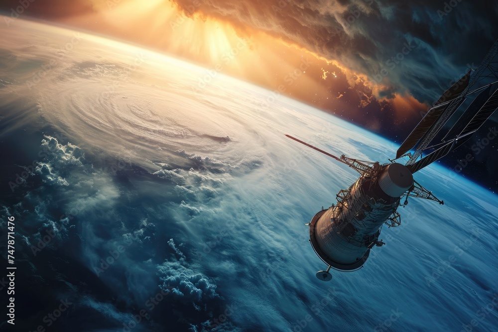 Poster this artists rendering depicts a satellite satellite floating in space, showcasing its design and fu