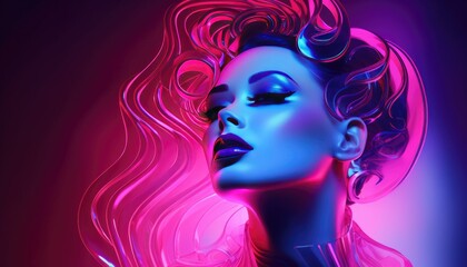 caucasian female singer portrait isolated on neon