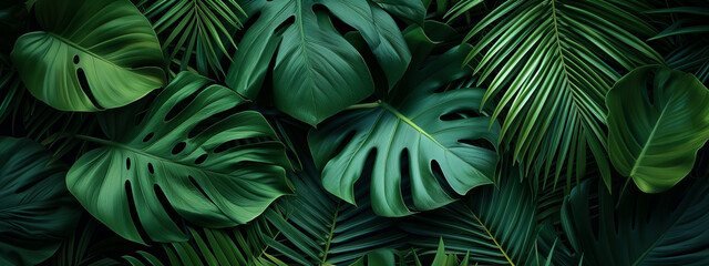 Tropical leaves background. Green leaf banner and floral jungle pattern concept. abstract green leaf texture.