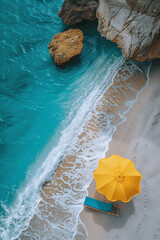 beautiful view of the sandy beach with blue water and umbrellas