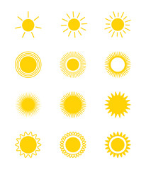 sun icons, simple icon set, collection, vector illustration