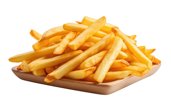 French Fries. A plate filled with crispy French fries, seasoned to perfection. The golden fries are spread out neatly on the plate, with a side of ketchup for dipping.