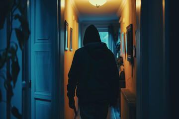Thief in a house at night. Neural network generated image. Not based on any actual scene or pattern.