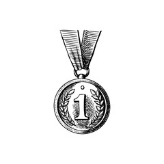 Hand drawn sports sketch trophy award first place medal. Vector illustration - 747873490