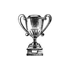 Hand drawn sports sketch trophy award cup. Vector illustration