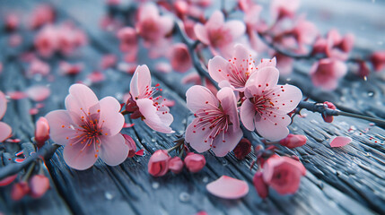 Springtime Bliss with Blooming Cherry Blossoms, Soft Pink Petals Against a Bright Blue Sky, Serene Sakura Beauty