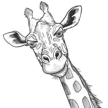 Funny giraffe, Kids coloring Book, black and white Illustration