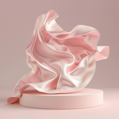 Elegant pink silk fabric flowing in mid-air against a soft background