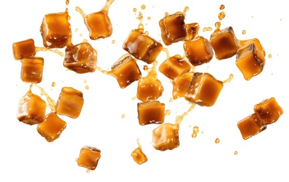 Ice Cubes Falling Into Water. A stack of ice cubes tumbling into the clear water, creating a splash and ripples on the surface as they dissolve and join the body of water below. - Powered by Adobe