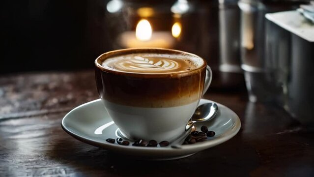 Caffeine Comfort: Footage of Steaming Hot Coffee, Inviting Viewers to Savor the Aroma and Embrace the Warmth of Every Sip[B Roll panning]