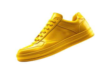 Yellow Sneaker. A pair of bright yellow sneakers is depicted on a plain white background. The shoes are positioned side by side, showcasing their vibrant color and athletic design.
