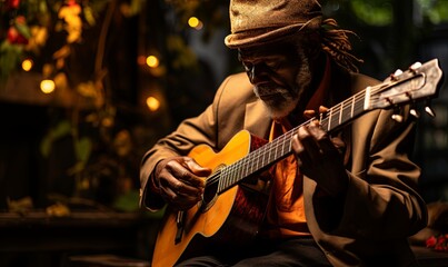 Man Playing Guitar With Hat