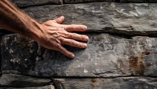 Close up of hand moving a part stone wall