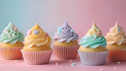 Cupcakes With Frosted Cream And Sprinkles.Generative AI