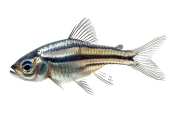 Amongst the waves, a lone zebrafish glimmers with radiance object on a transparent background. 