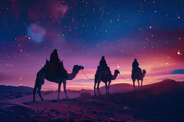 Foto op Plexiglas three wise men on camels in desert with the star lights © Rangga Bimantara