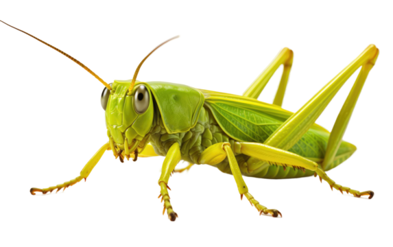 Grasshopper. This close up shot showcases a detailed view of a grasshopper perched. The grasshoppers intricate body structure and long antennae are clearly visible in this macro shot.