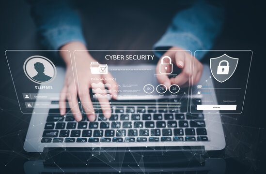 Deepfake  concept ,Facial tracking, detection and recognition technology, cyber security system concept.