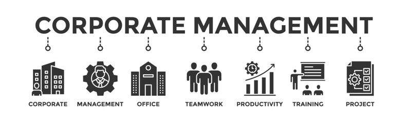 Corporate management banner web icon illustration concept with icon of corporate, management, office, teamwork, productivity, training and project