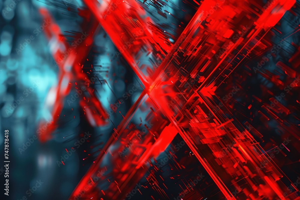 Poster red x technology blurred background abstract ray patterns in red futuristic hi-tech background