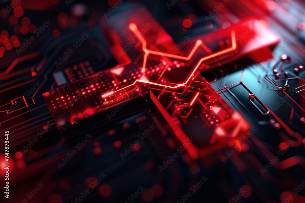 Poster red x technology blurred background abstract ray patterns in red futuristic hi-tech background