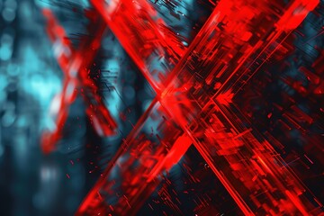 Red X technology blurred background Abstract Ray Patterns in Red Futuristic Hi-Tech Background