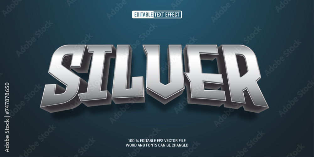 Poster editable 3d text style effect - silver text effect template
