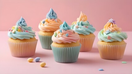 Colorful Cupcakes With Cream And Sprinkles.Generative AI