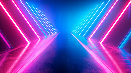 Futuristic neon lights in corridor perspective, vibrant abstract tunnel, sci-fi wallpaper.