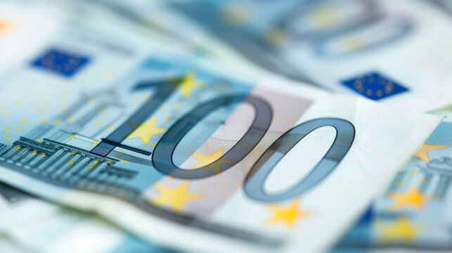 Close-up motion blur of 100 Euro notes, concept of European currency and finance.
