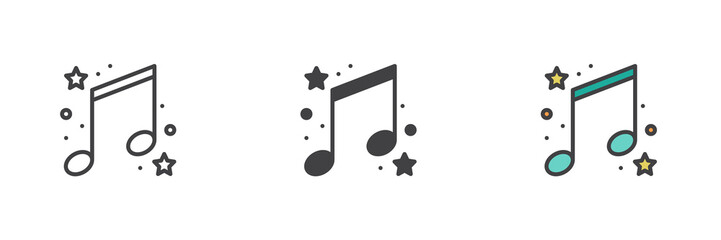 Music note and stars different style icon set - 747879848
