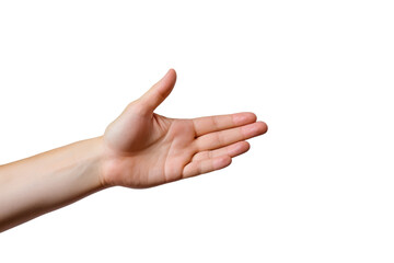 A close up shot of a persons hand reaching upwards towards the sky in a gesture of stretching or yearning. The fingers are outstretched, with the palm facing skyward against a clear blue background.