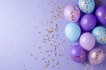 Balloons with confetti. Background template design with helium balloons for Party for Birthday and anniversary celebration, carnival. weddings and valentine's day and international women's day