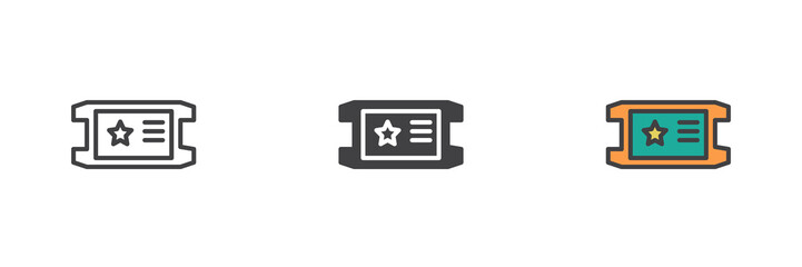 Ticket with star different style icon set