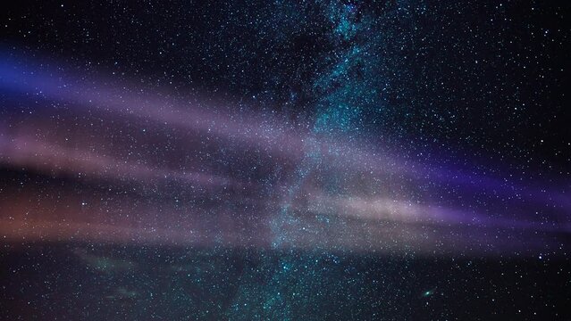 Milky Way Galaxy and Aurora Purple Loop in North Sky