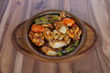 Chicken wing dish in casserole, Traditional Turkish kebab