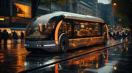 City bus of the future. Rapid development of technology.