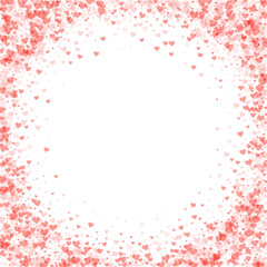 Obraz premium Red hearts scattered on white background.