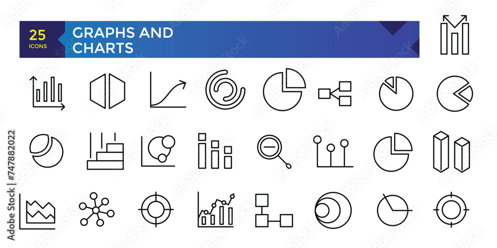 Poster charts and graphs related vector icons for your design. graphics and statistics icons set. collectio