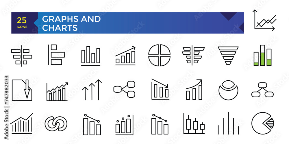 Leinwandbilder charts and graphs related vector icons for your design. graphics and statistics icons set. collectio