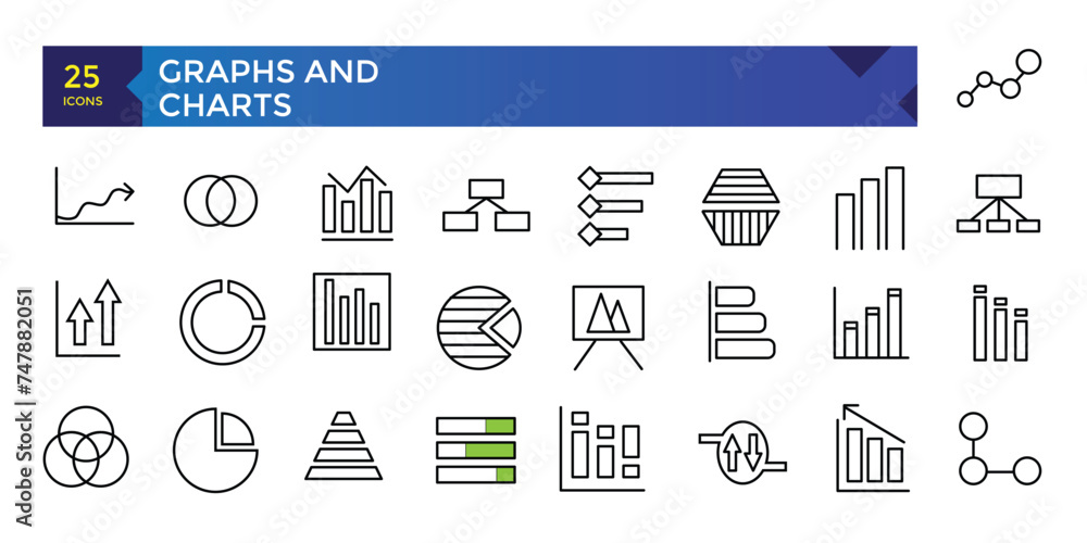 Poster charts and graphs related vector icons for your design. graphics and statistics icons set. collectio